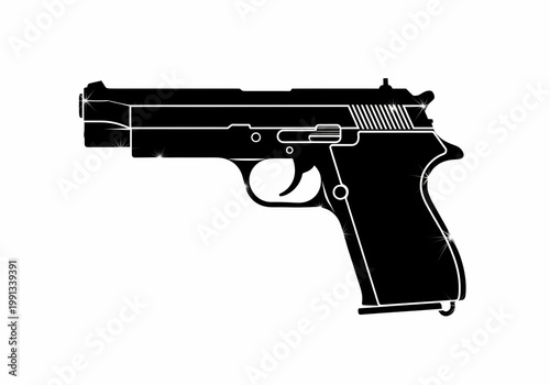 Pistol silhouette, firearm icon, weapon graphic, sidearm illustration, handgun outline