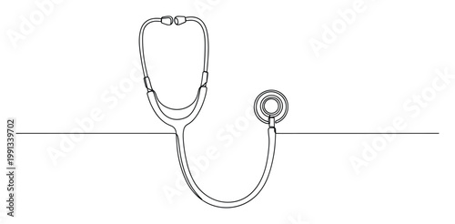Professional stethoscope in single continuous line drawing for medical health clinics