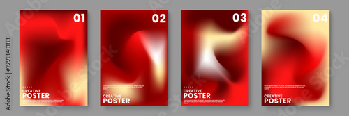 Luxurious abstract posters featuring deep crimson red and golden fluid mesh gradients for elegant design backgrounds