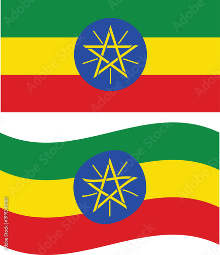 Waving flag of Ethiopia. Ethiopia flag on white background. Ethiopia Flag. flat style.