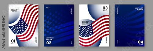 Creative American theme design for holiday events featuring waving stripes and symbolic stars