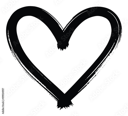 Expressive black paint brush stroke heart shape ideal for romantic greeting cards, valentines, and passionate marketing campaigns.