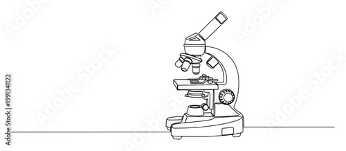 Continuous line drawing of a microscope for science education and laboratory research applications