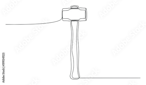 Continuous line drawing of a heavy duty sledgehammer tool representing construction and demolition industry concepts for various applications