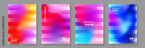 Creative set of poster designs with colorful linear stripes and blurred fluid transitions for modern digital marketing and events