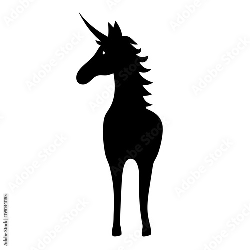 Stylized Black Unicorn Silhouette on White Background, a Symbol of Myth and Magic