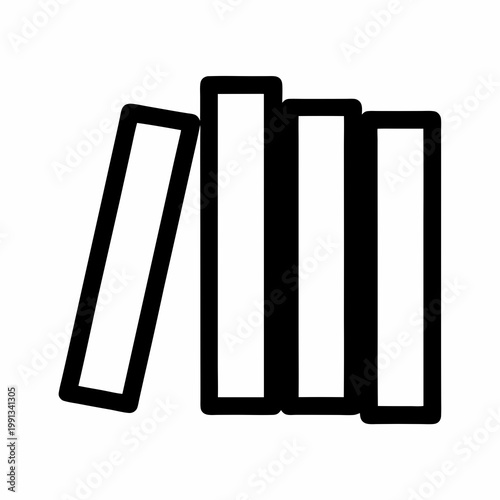 Simple black and white outline illustration of four upright books