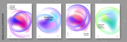 Elegant poster templates featuring soft fluid bubbles and organic circular shapes in pastel gradient tones for aesthetic branding