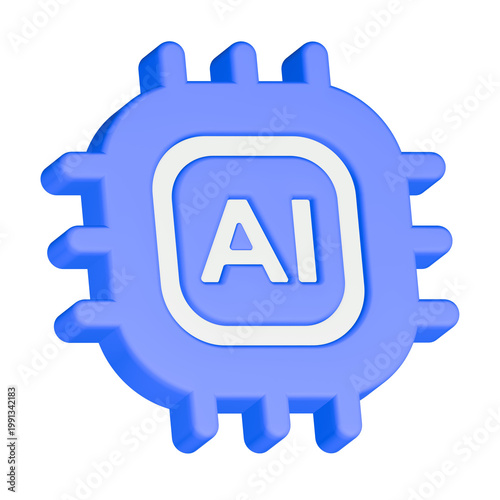 AI chip icon 3d render blue color
