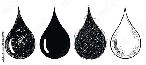 Stylized liquid drop icons featuring diverse textures perfect for ecofriendly branding and digital interface design