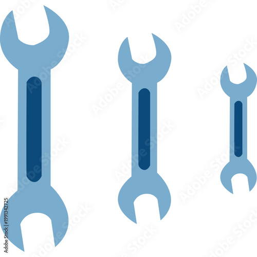 Set of Three Blue Metal Wrenches