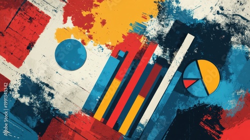 Abstract Data Visualization with Bar and Circle Graphs in Vibrant Colors
