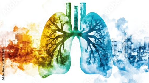 Artistic depiction of human lungs affected by air pollution and respiratory disease