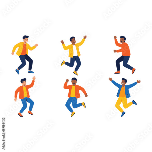 Man dancing in different poses colorful illustration