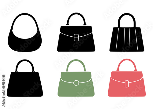 Women's bags set icon illustration, in silhouette design, isolated on transparent background