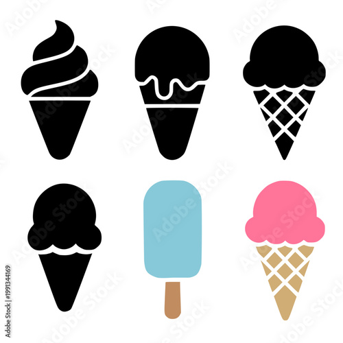 Ice cream set icon illustration, in silhouette design, isolated on transparent background