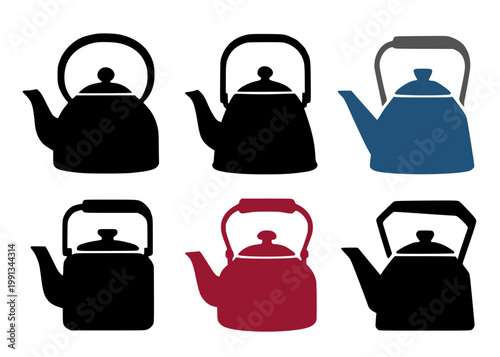Kettle set icon illustration, in silhouette design, isolated on transparent background