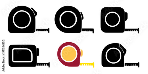 Tape measure set icon illustration, in silhouette design, isolated on transparent background