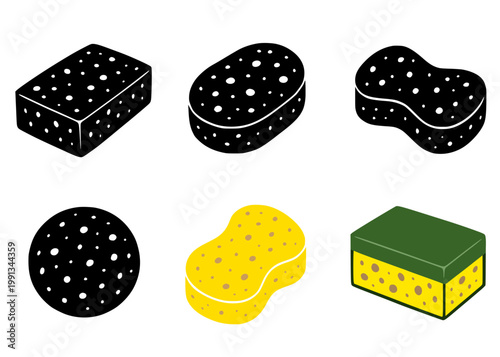Sponge set icon illustration, in silhouette design, isolated on transparent background