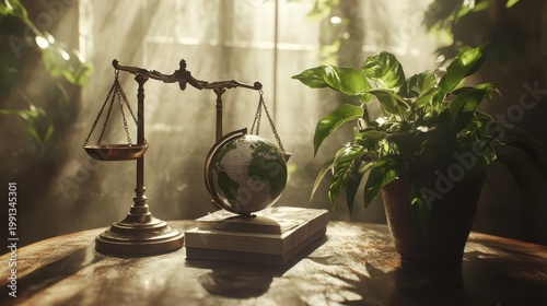 Scales of Justice Balancing the Earth Representing Global Environmental Compliance and Legal Authority