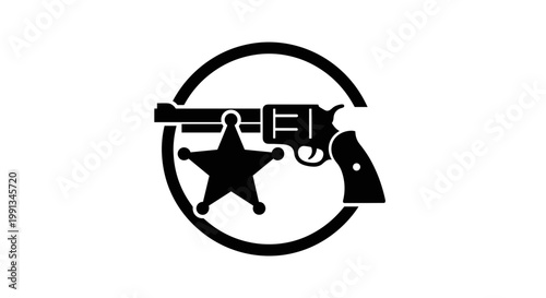 Black sheriff badge revolver icon.