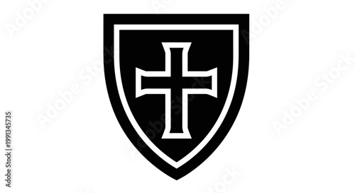 Black shield with white cross.