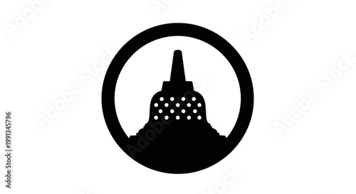 Black silhouette of temple tower.