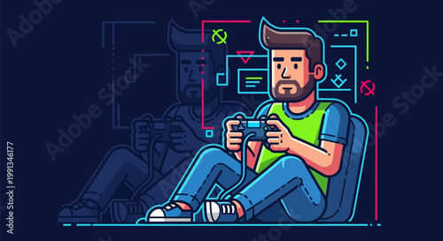 A bearded man sitting and playing video games with a controller.