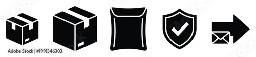 Collection of shipping and delivery icons for ecommerce logistics and secure package tracking applications
