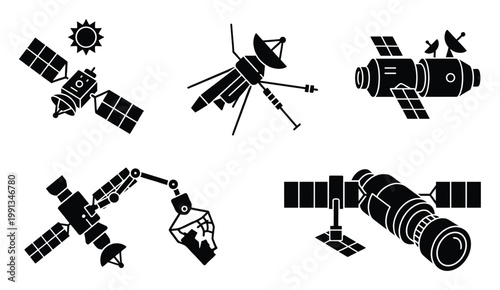 Modern space exploration and communication satellites providing advanced technology for global connectivity and scientific research.