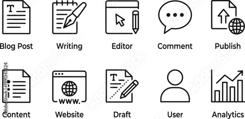 line icons for blogging and content creation