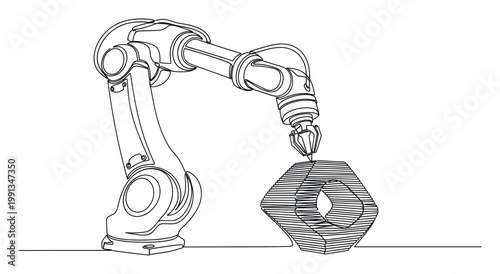 Industrial robotic arm manufacturing a complex geometric object with additive technology for factory automation concepts