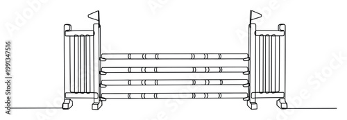 Continuous line drawing of an equestrian horse jumping obstacle for sports training and event graphics