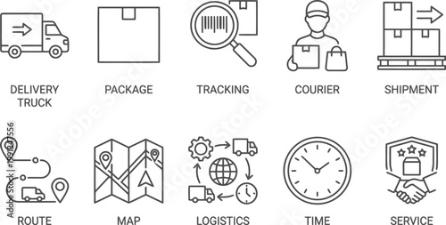 Logistics and delivery icons set, shipment and courier service symbols