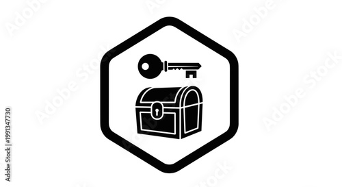 Black treasure chest with key.