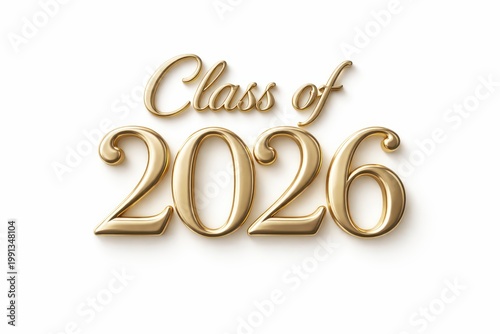 Golden Class of 2026 text, isolated on white background