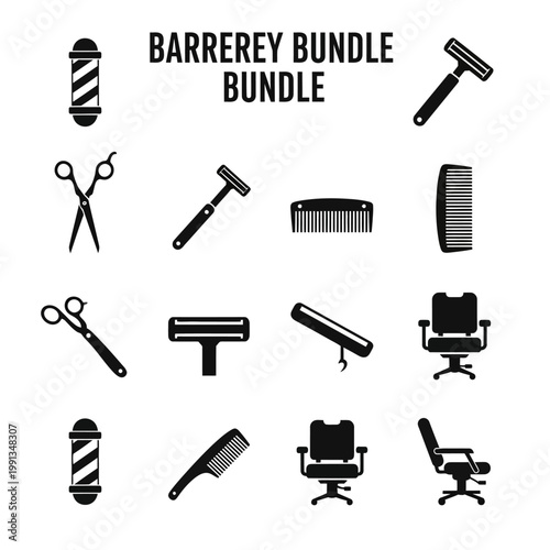 Barber tools and equipment collection on white background