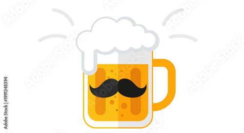 Funny vector illustration of a beer mug with a black mustache.