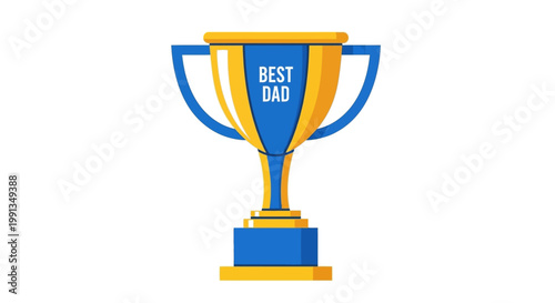 Golden and blue trophy cup with best dad inscription.