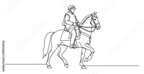 Equestrian rider and horse performing classical dressage in a graceful graphic outline for sports publications