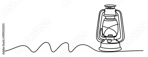 Continuous single line drawing of a vintage oil lamp perfect for simple graphic projects and minimalist designs