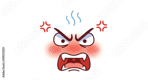 Angry Face Emoji with Steam and Red Cheeks.