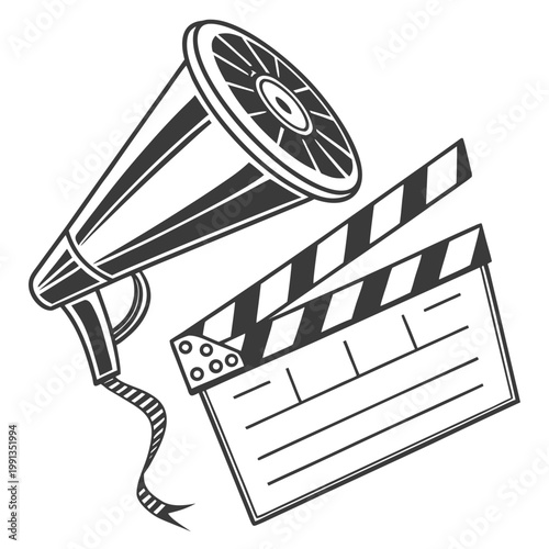 Film, movie, cinema, clapperboard, megaphone icons