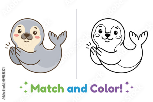 Coloring page seal, learn to draw for kids, educational game for children.