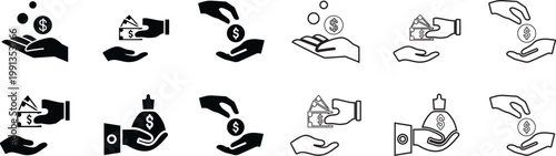 dollar coin saving money icon, piggy bank vector illustration US dollar bank building  money budget savings loan cash income wallet currency card revenue profit, finance business money bag icons