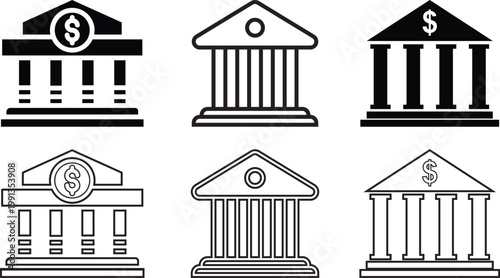 dollar coin saving money icon, piggy bank vector illustration US dollar bank building  money budget savings loan cash income wallet currency card revenue profit, finance business money bag icons