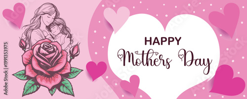 Happy Mothers Day Rose Heart Illustration