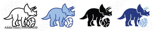 Triceratops dinosaur and egg icon set for childrens educational materials, prehistoric themes, and game development.
