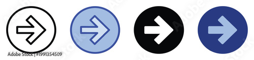 Modern collection of circular right arrow icons in various styles, ideal for intuitive web and app navigation and digital communication purposes.