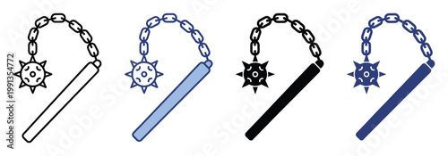 Flail weapon icon set representing medieval combat tools for game development and historical educational content
